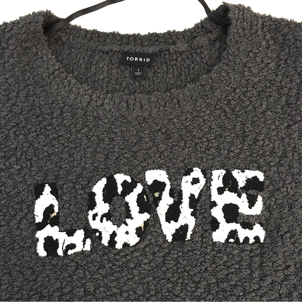 torrid Love Graphic Boucle Knit Pullover Sweater Grey - Picture 13 of 16